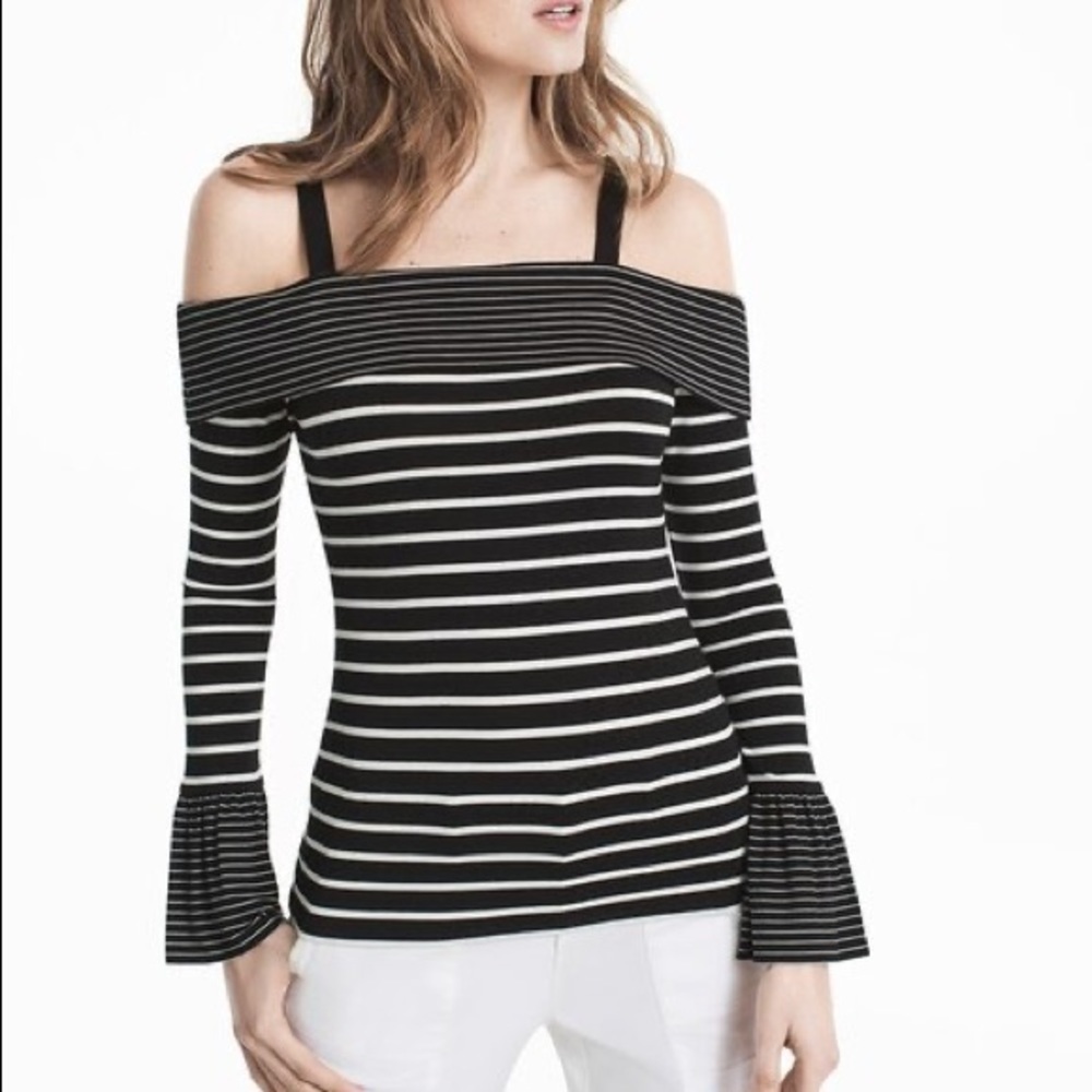 White House Black Market Striped Off-The-Shoulder Long Sleeve Top Size XS